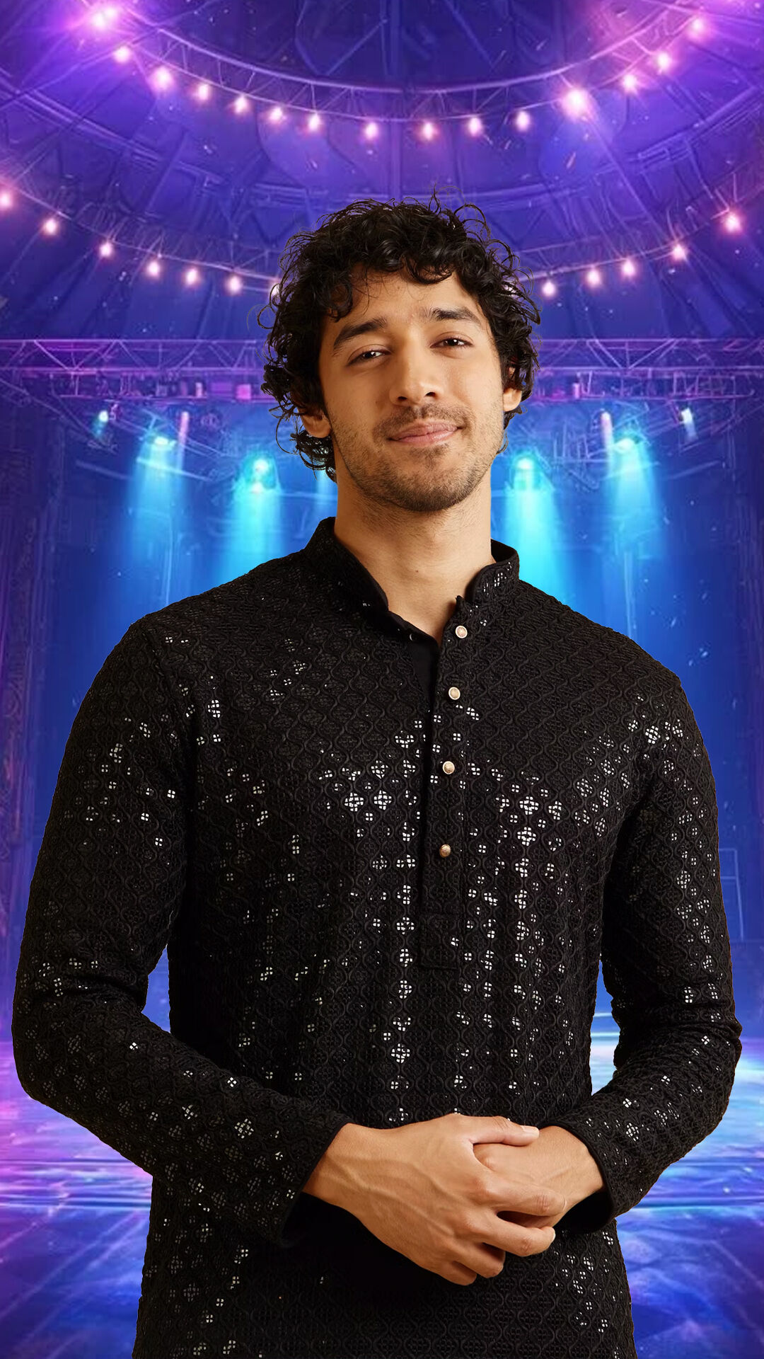 A man decking up in an embellished kurta for cocktail